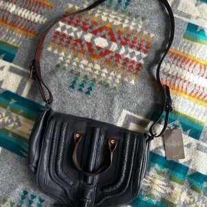 Anthropologie Holding Horses Blue Distressed Leather Crossbody Bag Tassel Hobo